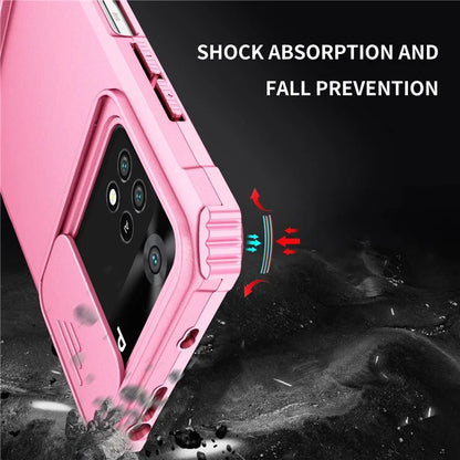 For Xiaomi Poco M4 Pro 4G Drop-proof Hands-free Kickstand Protective Phone Case PC + TPU Cover with Sliding Camera Protection