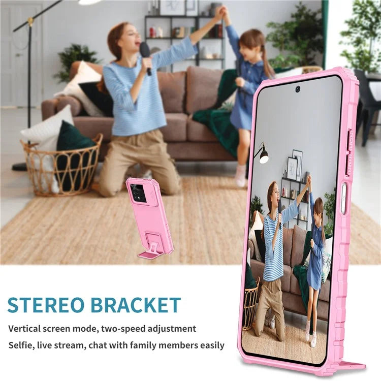 For Xiaomi Poco M4 Pro 4G Drop-proof Hands-free Kickstand Protective Phone Case PC + TPU Cover with Sliding Camera Protection