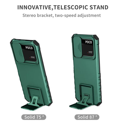 For Xiaomi Poco M4 Pro 4G Drop-proof Hands-free Kickstand Protective Phone Case PC + TPU Cover with Sliding Camera Protectionish Green