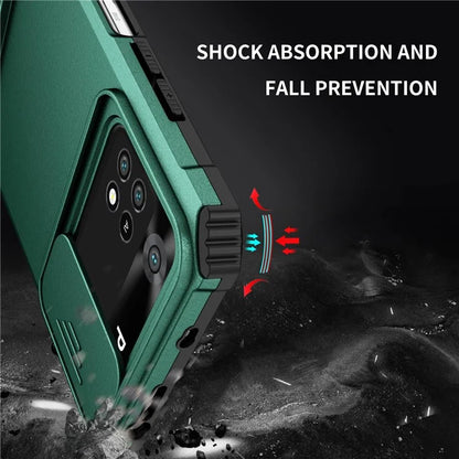 For Xiaomi Poco M4 Pro 4G Drop-proof Hands-free Kickstand Protective Phone Case PC + TPU Cover with Sliding Camera Protectionish Green