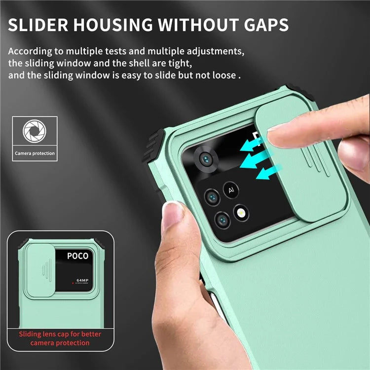 For Xiaomi Poco M4 Pro 4G Drop-proof Hands-free Kickstand Protective Phone Case PC + TPU Cover with Sliding Camera Protection