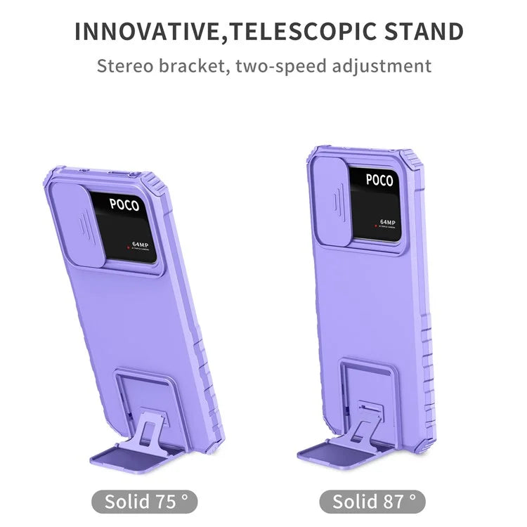 For Xiaomi Poco M4 Pro 4G Drop-proof Hands-free Kickstand Protective Phone Case PC + TPU Cover with Sliding Camera Protection