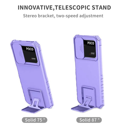 For Xiaomi Poco M4 Pro 4G Drop-proof Hands-free Kickstand Protective Phone Case PC + TPU Cover with Sliding Camera Protection