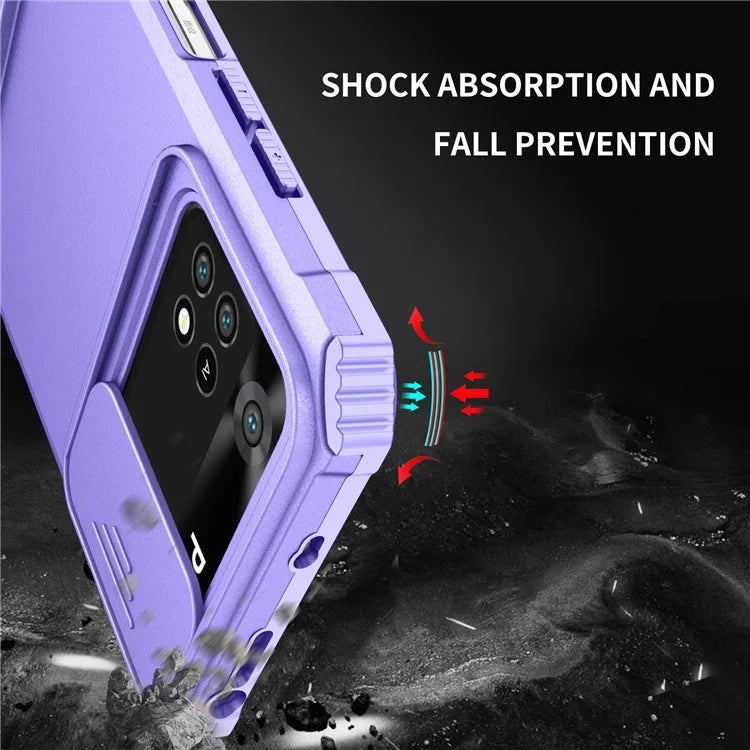 For Xiaomi Poco M4 Pro 4G Drop-proof Hands-free Kickstand Protective Phone Case PC + TPU Cover with Sliding Camera Protection