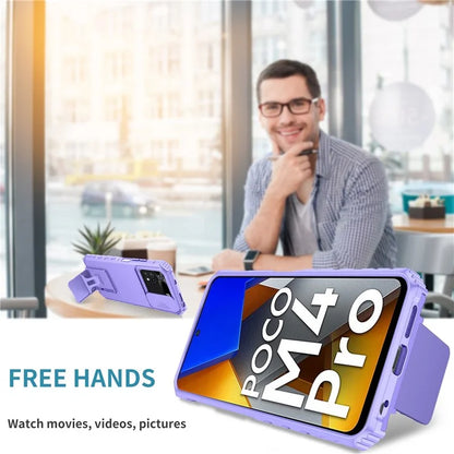 For Xiaomi Poco M4 Pro 4G Drop-proof Hands-free Kickstand Protective Phone Case PC + TPU Cover with Sliding Camera Protection