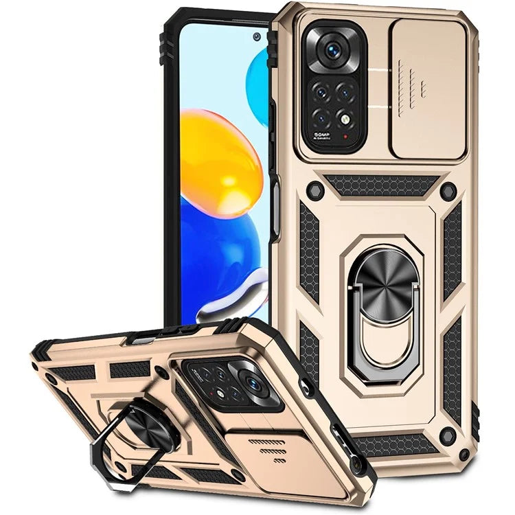 For Xiaomi Redmi Note 11 4G (Qualcomm) / Redmi Note 11S 4G Case PC+TPU Kickstand Phone Cover with Slide Camera Lid