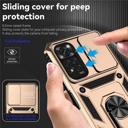 For Xiaomi Redmi Note 11 4G (Qualcomm) / Redmi Note 11S 4G Case PC+TPU Kickstand Phone Cover with Slide Camera Lid