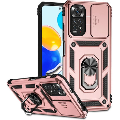 For Xiaomi Redmi Note 11 4G (Qualcomm) / Redmi Note 11S 4G Case PC+TPU Kickstand Phone Cover with Slide Camera Lid