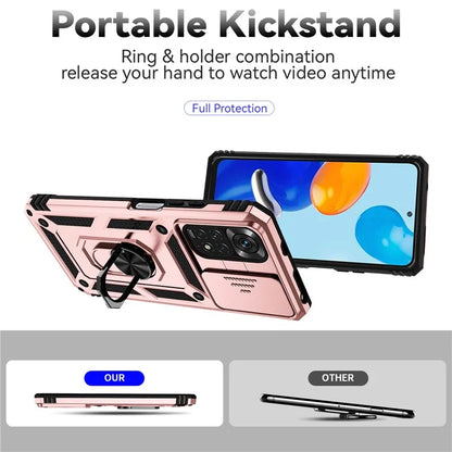 For Xiaomi Redmi Note 11 4G (Qualcomm) / Redmi Note 11S 4G Case PC+TPU Kickstand Phone Cover with Slide Camera Lid