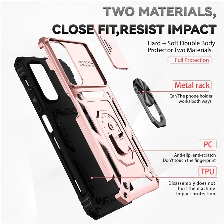 For Xiaomi Redmi Note 11 4G (Qualcomm) / Redmi Note 11S 4G Case PC+TPU Kickstand Phone Cover with Slide Camera Lid
