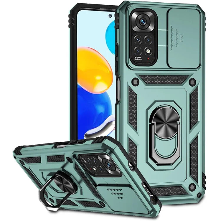 For Xiaomi Redmi Note 11 4G (Qualcomm) / Redmi Note 11S 4G Case PC+TPU Kickstand Phone Cover with Slide Camera Lid