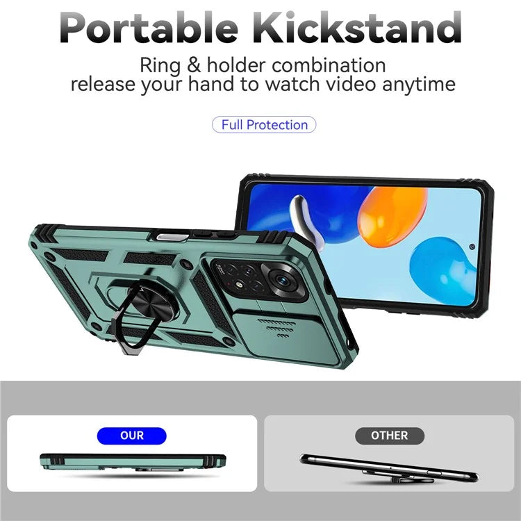For Xiaomi Redmi Note 11 4G (Qualcomm) / Redmi Note 11S 4G Case PC+TPU Kickstand Phone Cover with Slide Camera Lid
