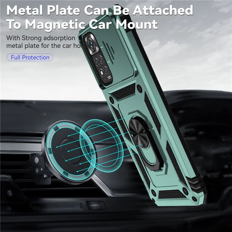 For Xiaomi Redmi Note 11 4G (Qualcomm) / Redmi Note 11S 4G Case PC+TPU Kickstand Phone Cover with Slide Camera Lid