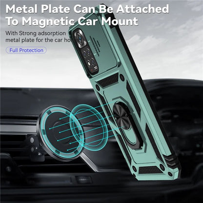 For Xiaomi Redmi Note 11 4G (Qualcomm) / Redmi Note 11S 4G Case PC+TPU Kickstand Phone Cover with Slide Camera Lid