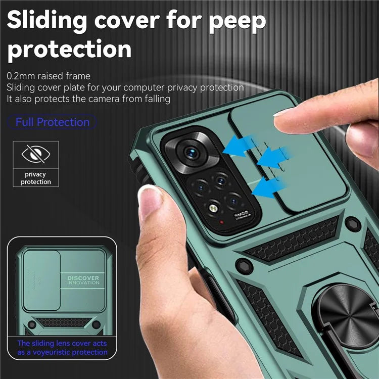 For Xiaomi Redmi Note 11 4G (Qualcomm) / Redmi Note 11S 4G Case PC+TPU Kickstand Phone Cover with Slide Camera Lid