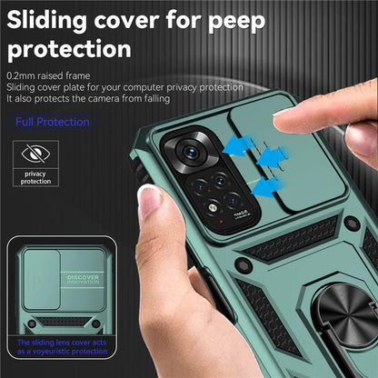 For Xiaomi Redmi Note 11 4G (Qualcomm) / Redmi Note 11S 4G Case PC+TPU Kickstand Phone Cover with Slide Camera Lid