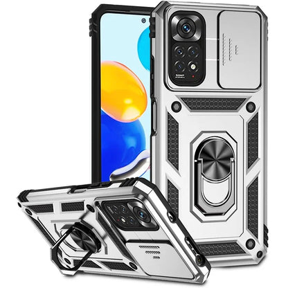 For Xiaomi Redmi Note 11 4G (Qualcomm) / Redmi Note 11S 4G Case PC+TPU Kickstand Phone Cover with Slide Camera Lid