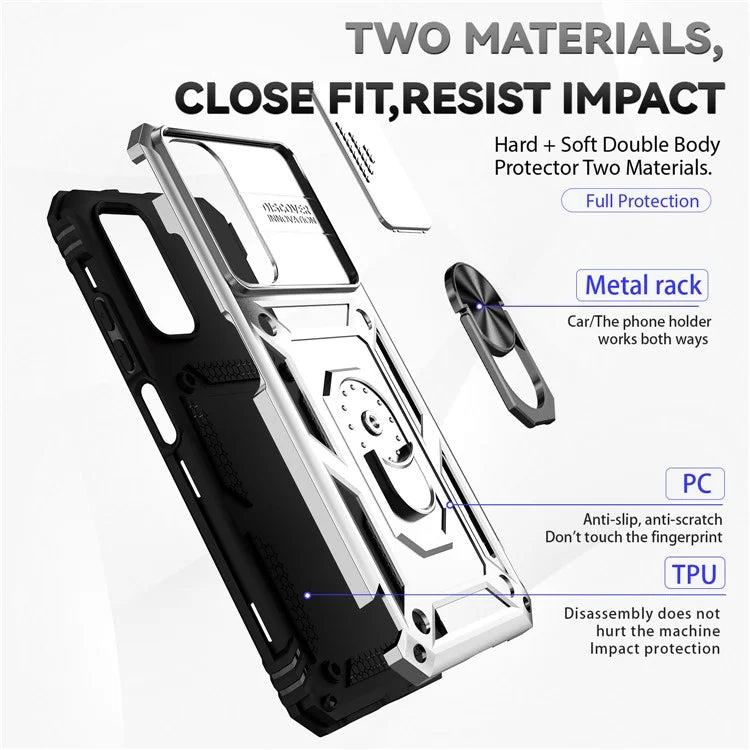 For Xiaomi Redmi Note 11 4G (Qualcomm) / Redmi Note 11S 4G Case PC+TPU Kickstand Phone Cover with Slide Camera Lid