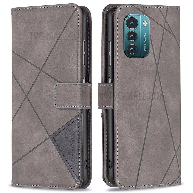 BINFEN COLOR BF05 for Nokia G21/G11 Geometric Imprinted PU Leather + TPU Case Stand Phone Cover with Wallet Function