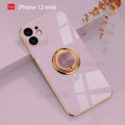 6D Electroplating Soft TPU Case with Metal Ring Kickstand for iPhone 12 mini/12/12 Pro/12 Pro Max
