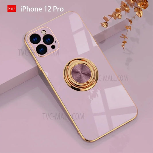 6D Electroplating Soft TPU Case with Metal Ring Kickstand for iPhone 12 mini/12/12 Pro/12 Pro Max Pro