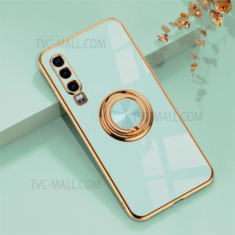 6D Electroplating Soft TPU Case with Metal Ring Kickstand for Huawei P20 Pro / P30 Pro / P40 Lite 4G