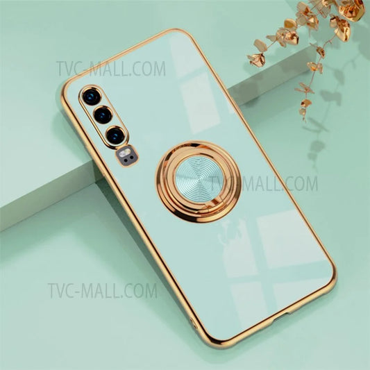6D Electroplating Soft TPU Case with Metal Ring Kickstand for Huawei P20 Pro / P30 Pro / P40 Lite 4G