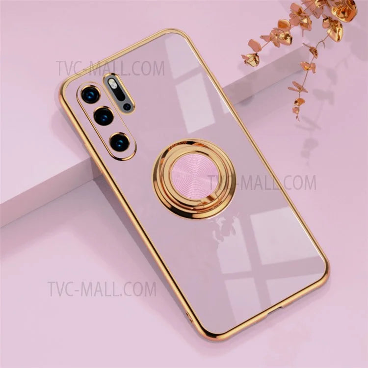 6D Electroplating Soft TPU Case with Metal Ring Kickstand for Huawei P20 Pro / P30 Pro / P40 Lite 4G
