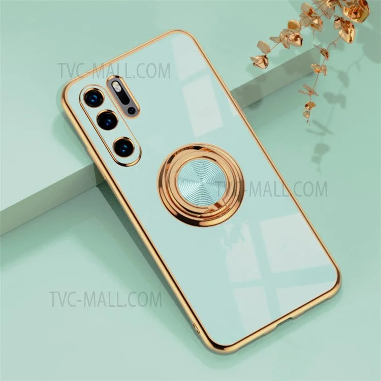 6D Electroplating Soft TPU Case with Metal Ring Kickstand for Huawei P20 Pro / P30 Pro / P40 Lite 4G