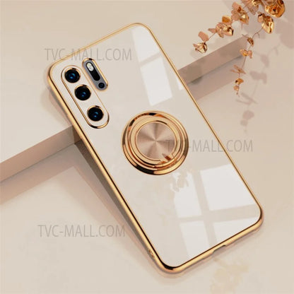 6D Electroplating Soft TPU Case with Metal Ring Kickstand for Huawei P20 Pro / P30 Pro / P40 Lite 4G