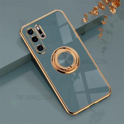 6D Electroplating Soft TPU Case with Metal Ring Kickstand for Huawei P20 Pro / P30 Pro / P40 Lite 4G