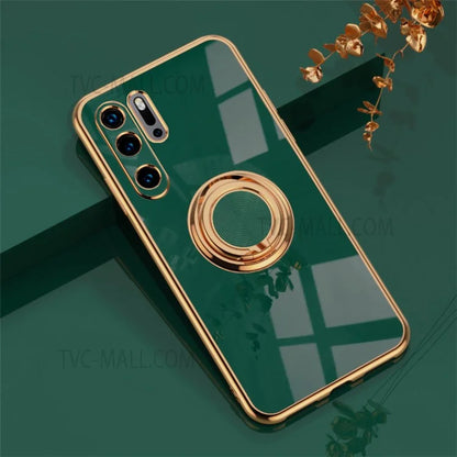 6D Electroplating Soft TPU Case with Metal Ring Kickstand for Huawei P20 Pro / P30 Pro / P40 Lite 4G