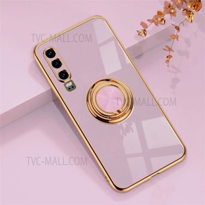 6D Electroplating Soft TPU Case with Metal Ring Kickstand for Huawei P20 Pro / P30 Pro / P40 Lite 4G