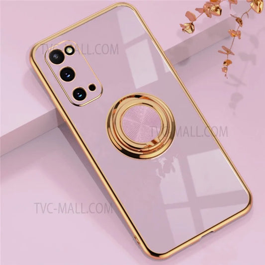 6D Electroplating Soft TPU Case with Metal Ring Kickstand for Samsung Galaxy S20 FE 2022/S20 FE/S20 4G /S20 5G/S20 Plus 4G/5G/S20 Ultra