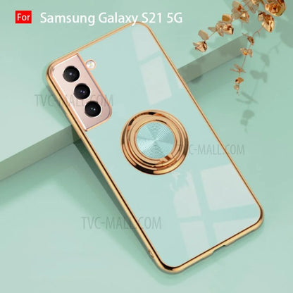 6D Electroplating Soft TPU Case with Metal Ring Kickstand for Samsung Galaxy S21 5G/4G / Samsung Galaxy S21+ 5G / Samsung Galaxy S21 Ultra 5G / Samsung Galaxy S21 FE