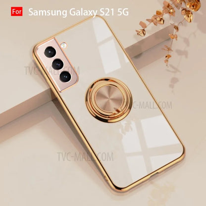 6D Electroplating Soft TPU Case with Metal Ring Kickstand for Samsung Galaxy S21 5G/4G / Samsung Galaxy S21+ 5G / Samsung Galaxy S21 Ultra 5G / Samsung Galaxy S21 FE