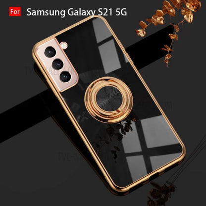 6D Electroplating Soft TPU Case with Metal Ring Kickstand for Samsung Galaxy S21 5G/4G / Samsung Galaxy S21+ 5G / Samsung Galaxy S21 Ultra 5G / Samsung Galaxy S21 FE