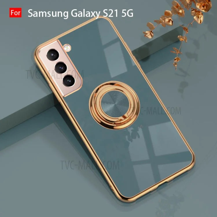 6D Electroplating Soft TPU Case with Metal Ring Kickstand for Samsung Galaxy S21 5G/4G / Samsung Galaxy S21+ 5G / Samsung Galaxy S21 Ultra 5G / Samsung Galaxy S21 FE