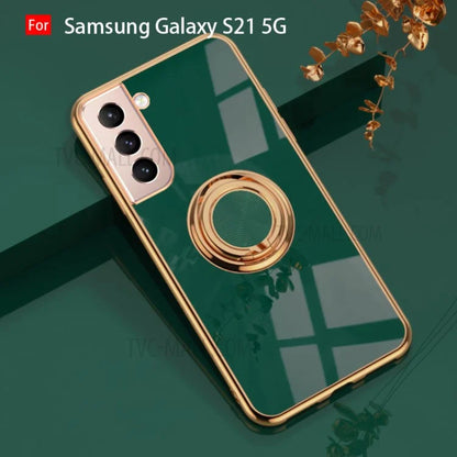 6D Electroplating Soft TPU Case with Metal Ring Kickstand for Samsung Galaxy S21 5G/4G / Samsung Galaxy S21+ 5G / Samsung Galaxy S21 Ultra 5G / Samsung Galaxy S21 FE
