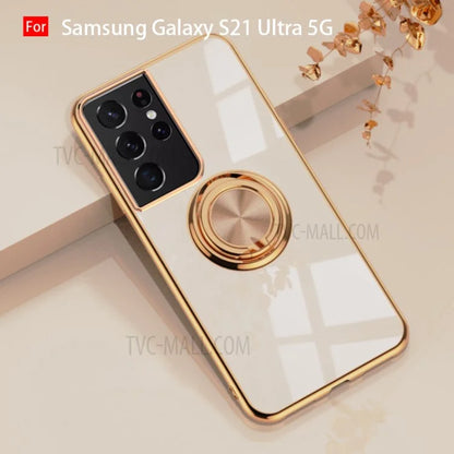 6D Electroplating Soft TPU Case with Metal Ring Kickstand for Samsung Galaxy S21 5G/4G / Samsung Galaxy S21+ 5G / Samsung Galaxy S21 Ultra 5G / Samsung Galaxy S21 FE