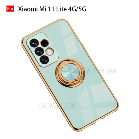 Drop-Proof 6D Electroplating TPU Phone Cover with Metal Ring Kickstand for Xiaomi Mi 11 Lite 4G / 5G /11 Lite 5G NE
