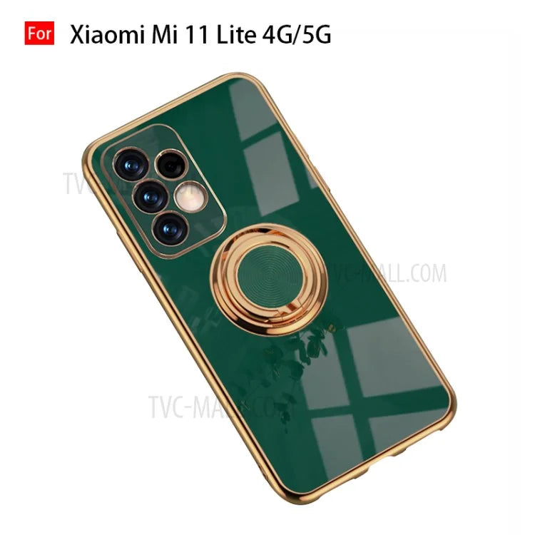 Drop-Proof 6D Electroplating TPU Phone Cover with Metal Ring Kickstand for Xiaomi Mi 11 Lite 4G / 5G /11 Lite 5G NE
