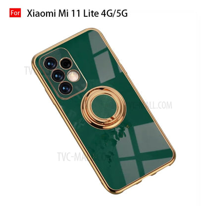 Drop-Proof 6D Electroplating TPU Phone Cover with Metal Ring Kickstand for Xiaomi Mi 11 Lite 4G / 5G /11 Lite 5G NE