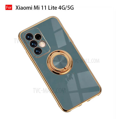 Drop-Proof 6D Electroplating TPU Phone Cover with Metal Ring Kickstand for Xiaomi Mi 11 Lite 4G / 5G /11 Lite 5G NE