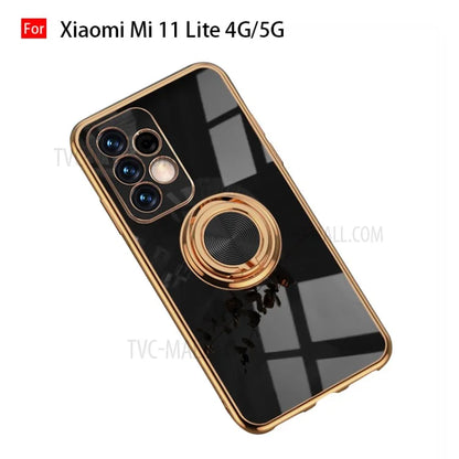 Drop-Proof 6D Electroplating TPU Phone Cover with Metal Ring Kickstand for Xiaomi Mi 11 Lite 4G / 5G /11 Lite 5G NE