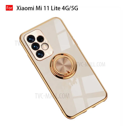 Drop-Proof 6D Electroplating TPU Phone Cover with Metal Ring Kickstand for Xiaomi Mi 11 Lite 4G / 5G /11 Lite 5G NE
