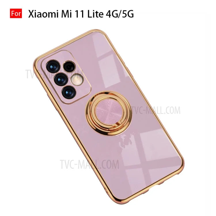 Drop-Proof 6D Electroplating TPU Phone Cover with Metal Ring Kickstand for Xiaomi Mi 11 Lite 4G / 5G /11 Lite 5G NE