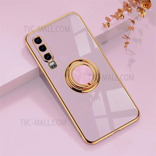 Finger Ring Kickstand 6D Electroplated Frame Soft Flexible TPU Shock-Absorption Phone Cover for Huawei P30
