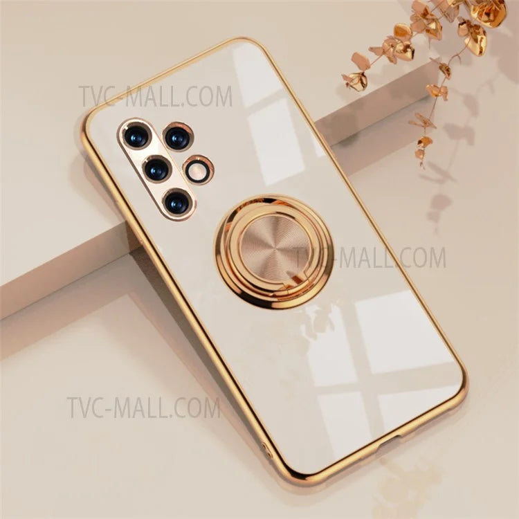 Shockproof Precise Cutout Ring 6D Electroplating Edge Kickstand Design Soft TPU Phone Cover for Samsung Galaxy A32 5G/M32 5G