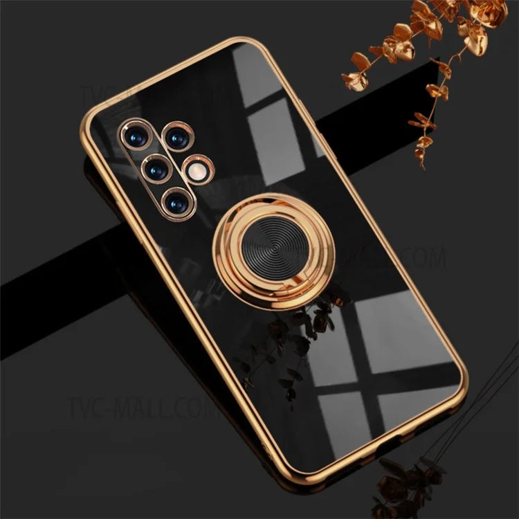 Shockproof Precise Cutout Ring 6D Electroplating Edge Kickstand Design Soft TPU Phone Cover for Samsung Galaxy A32 5G/M32 5G